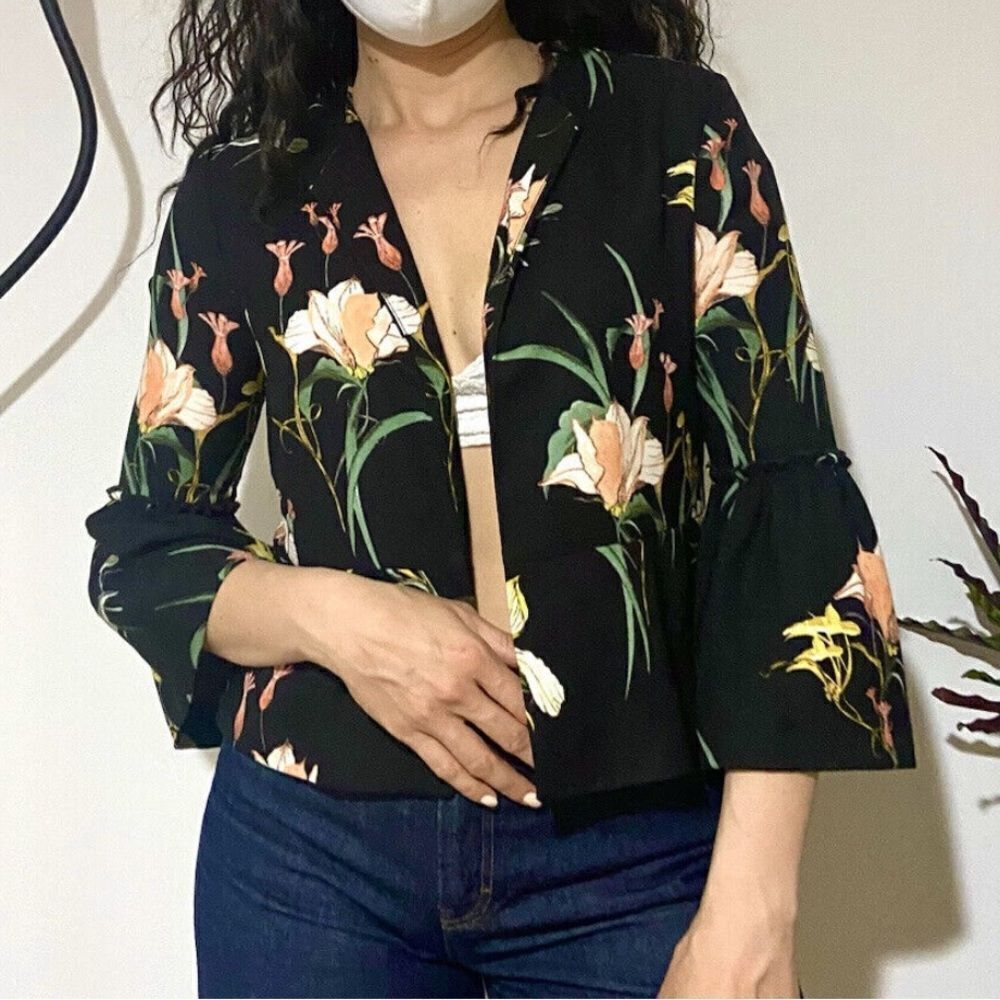 Philosophy Open Front Bell Sleeve Floral Blazer Women’s XS